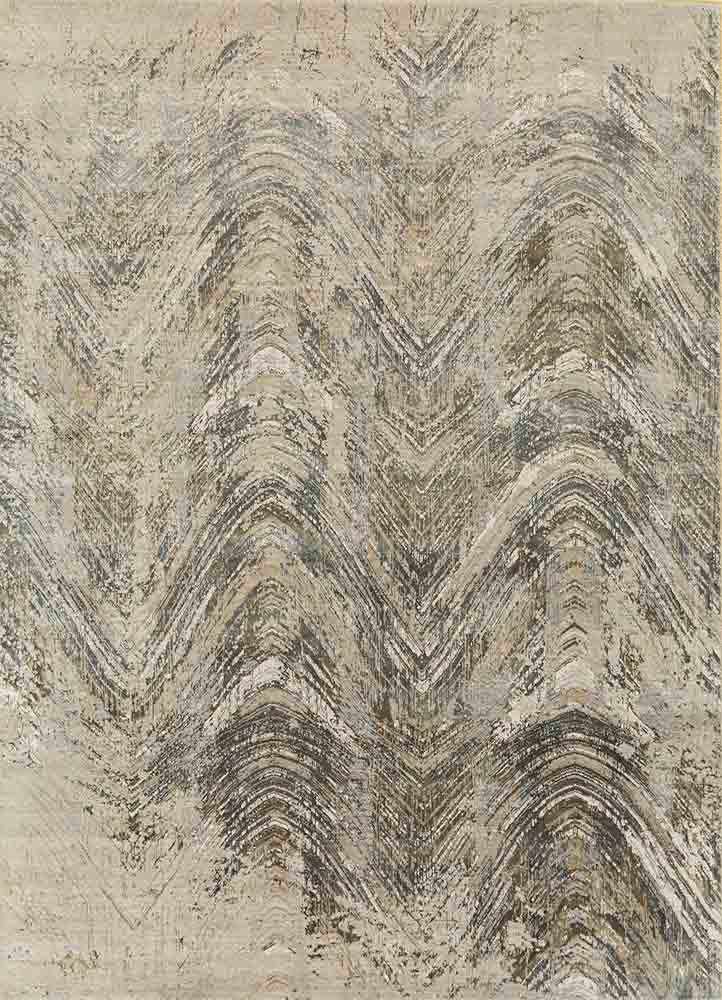  beige and brown wool and bamboo silk Hand Knotted Rug